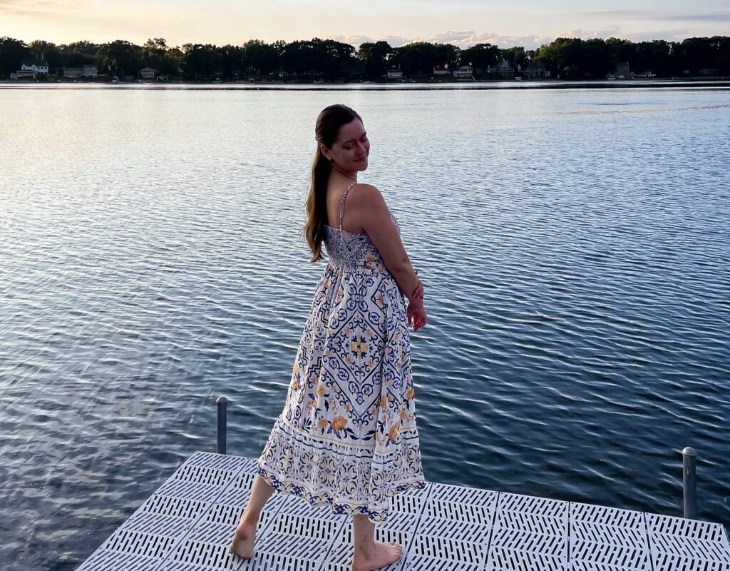 September 2022 Instagram Roundup - Keeler Lake Michigan maxi dress sunset - Bowtiful Life